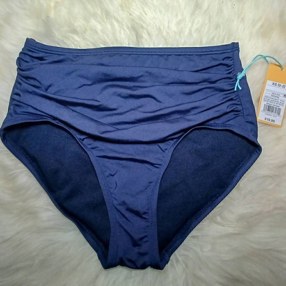 Kona Sol Womens Navy Blue High Waist Swim Bottoms Size XS